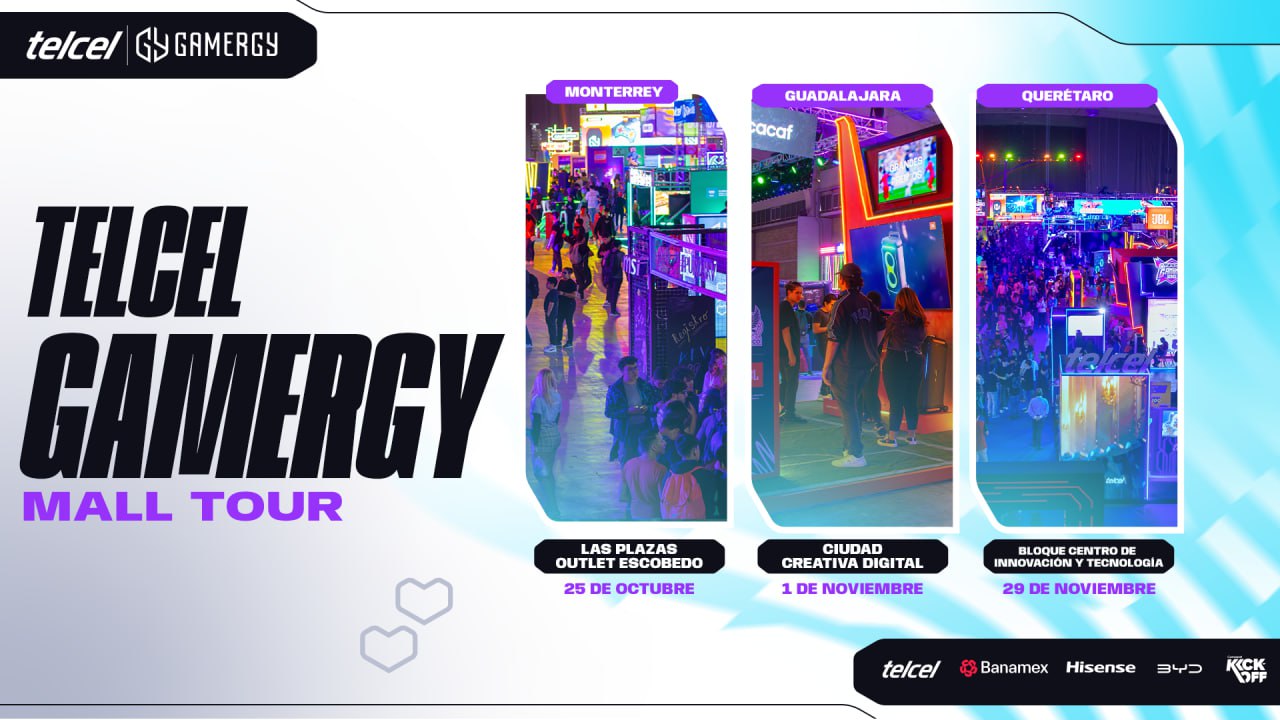 La emoción por el gaming y el entretenimiento llegará a Monterrey, Guadalajara y Querétaro de la mano del Telcel GAMERGY Mall Tour